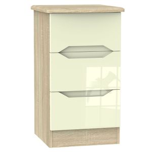 Image of Monte carlo Cream oak effect 3 Drawer Bedside chest (H)700mm (W)400mm (D)410mm