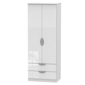 Image of Chelsea Contemporary Gloss white 2 Drawer Tall Double Wardrobe (H)1970mm (W)740mm (D)530mm