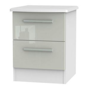 Image of Azzurro Gloss grey & white 2 Drawer Narrow Bedside chest (H)570mm (W)450mm (D)395mm