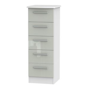 Image of Azzurro High gloss grey & white 5 Drawer Tall Chest (H)1075mm (W)395mm (D)415mm