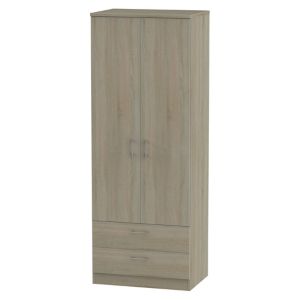 Image of Tenby Contemporary Dark oak effect 2 Drawer Tall Double Wardrobe (H)1970mm (W)740mm (D)530mm