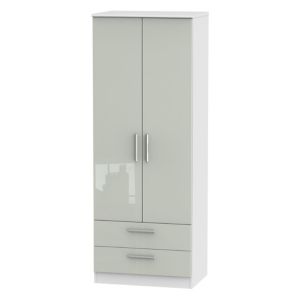 Image of Azzurro Contemporary High gloss grey & white 2 Drawer Tall Double Wardrobe (H)1970mm (W)740mm (D)530mm