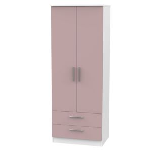 Image of Azzurro Contemporary Matt pink & white 2 Drawer Tall Double Wardrobe (H)1970mm (W)740mm (D)530mm