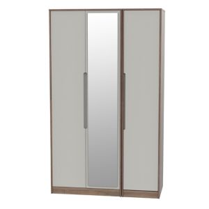 Image of Nantes Contemporary Mirrored Satin cashmere oak effect Tall Triple Wardrobe (H)1970mm (W)1110mm (D)530mm