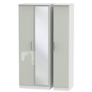 Image of Azzurro Contemporary Mirrored High gloss grey & white Tall Triple Wardrobe (H)1970mm (W)1110mm (D)530mm
