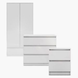 Tvilum Esla High Gloss White 3 Piece Bedroom Furniture Set