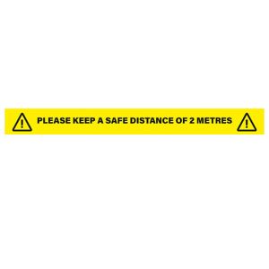 Social Distancing 2M Distance Text Self-Adhesive Floor Sticker (L)900mm (W)900mm, Pack Of 5 Yellow & White