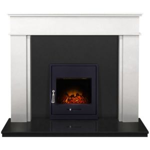Image of Adam Daventry Modern design with glass front China White & Black Granite Electric Fire Suite