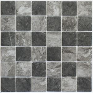 Image of Formation Grey & white Glass & marble Mosaic tile (L)300mm (W)300mm