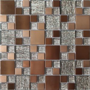 Image of Copper luxe Copper effect Glass & metal Mosaic tile (L)300mm (W)300mm