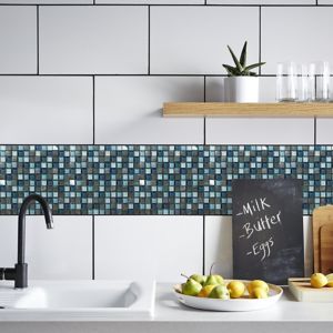Image of Brixton Blue Stone effect Glass & marble Mosaic tile (L)300mm (W)300mm