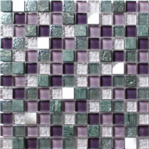 Image of Camden Purple Stone effect Glass & marble Mosaic tile (L)300mm (W)300mm