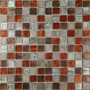 Image of Bangkok Multicolour Stone effect Glass & marble Mosaic tile (L)300mm (W)300mm