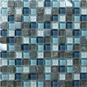 Image of Brixton Blue Stone effect Glass & marble Mosaic tile sheets (L)150mm (W)110mm