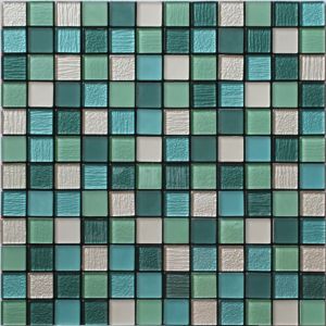 Image of Acapulco Green & white Glass & marble Mosaic tile sheets (L)150mm (W)110mm