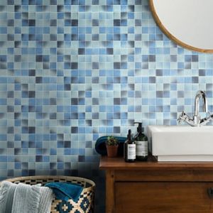 Image of Carnival Blue & white Glass Mosaic tile sheets (L)300mm (W)300mm