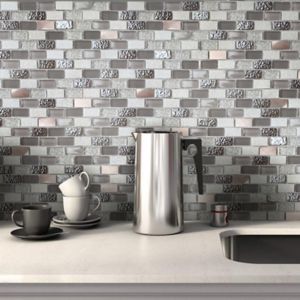 Image of Chelsea Grey Copper effect Glass & stone Mosaic tile sheets (L)298mm (W)304mm
