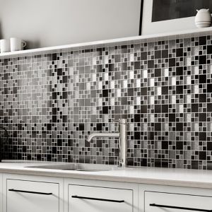 Image of Gunmetal Luxe Glass & metal Mosaic tile (L)300mm (W)300mm