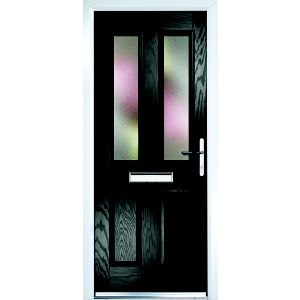 Image of Crystal Frosted Glazed Black Composite LH External Front Door set (H)2055mm (W)920mm