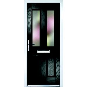 Image of Crystal Frosted Glazed Black Composite RH External Front Door set (H)2055mm (W)920mm