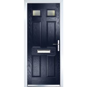 Image of Crystal 6 panel Frosted Glazed Navy blue Composite LH External Front Door set (H)2055mm (W)920mm