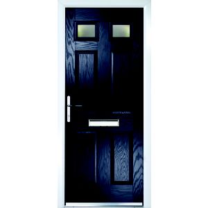 Image of Crystal 6 panel Frosted Glazed Navy blue Composite RH External Front Door set (H)2055mm (W)920mm