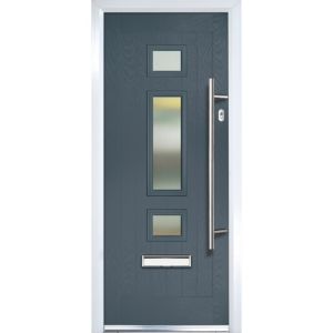 Image of Crystal 3 panel Frosted Glazed Grey Composite LH External Front Door set (H)2055mm (W)920mm