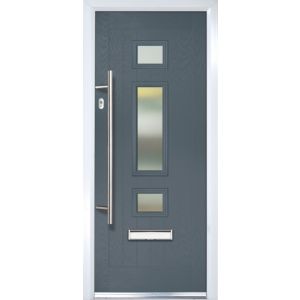 Image of Crystal 3 panel Frosted Glazed Grey Composite RH External Front Door set (H)2055mm (W)920mm