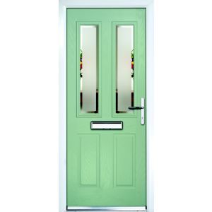 Image of Crystal 4 panel Frosted Glazed Green Composite LH External Front Door set (H)2055mm (W)920mm