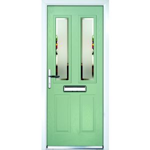 Image of Crystal 4 panel Frosted Glazed Green Composite RH External Front Door set (H)2055mm (W)920mm