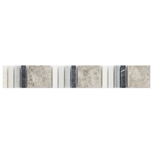 Image of Black grey & white Mosaic Marble Border tile (L)305mm (W)48mm