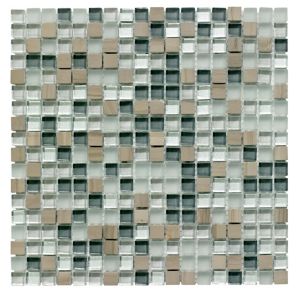 Image of Mini stone/glass Grey Glass & stone Mosaic tile (L)300mm (W)300mm