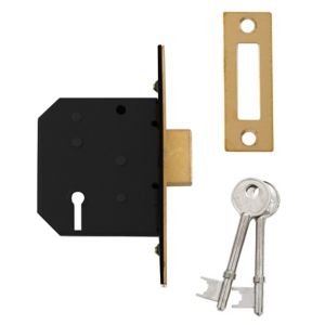 Image of Diall 64mm Polished Brass effect Metal 3 lever Deadlock