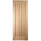 Vertical 3 panel oak veneer internal glazed door