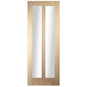 Image of Vertical 2 panel Glazed Oak veneer LH & RH Internal Door (H)1981mm (W)686mm