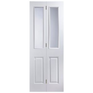 Image of 4 panel 2 Lite Glazed Primed White Internal Bi-fold Door set (H)1950mm (W)674mm