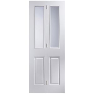 Image of 4 panel 2 Lite Glazed Primed White Woodgrain effect Internal Bi-fold Door set (H)1950mm (W)750mm
