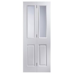 Image of 4 panel 2 Lite Glazed Primed White Woodgrain effect Internal Bi-fold Door set (H)1950mm (W)674mm