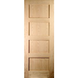 Image of 4 panel Shaker Oak veneer LH & RH Internal Fire Door (H)1981mm (W)838mm