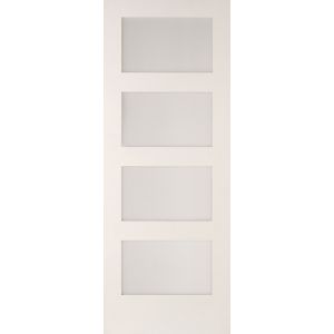 Image of 4 panel Glazed Shaker Primed White Softwood LH & RH Internal Door (H)1981mm (W)686mm