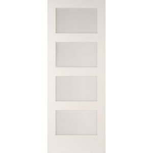 Image of 4 panel Glazed Shaker Primed White Softwood LH & RH Internal Door (H)1981mm (W)838mm