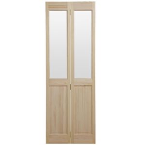 Image of 4 panel 2 Lite Glazed Clear pine Internal Bi-fold Door set (H)1946mm (W)750mm
