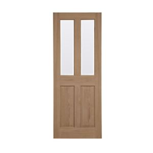 Image of 4 panel Etched Frosted Glazed Oak veneer LH & RH Internal Door (H)2040mm (W)726mm