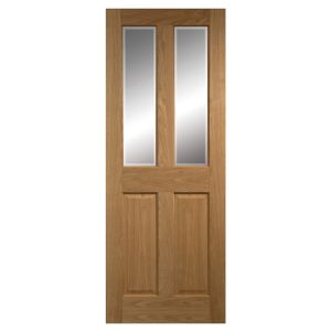 Image of 4 panel Etched Frosted Glazed Oak veneer LH & RH Internal Door (H)2040mm (W)826mm