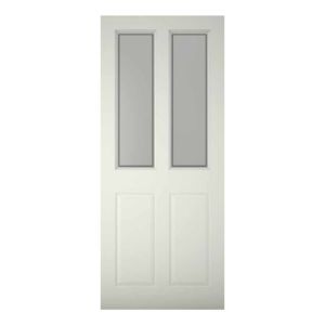 Image of 4 panel Frosted Glazed Primed White LH & RH External Front Door (H)1981mm (W)762mm