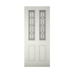Image of 4 panel Diamond bevel Glazed Raised moulding Primed White LH & RH External Front Door (H)1981mm (W)762mm
