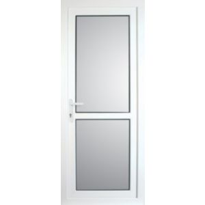 Image of Frosted Fully glazed Mid bar White uPVC RH External Back Door set (H)2055mm (W)920mm