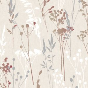 Image of Colours Hayfield Cream & red Thistle Wallpaper