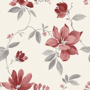 Image of Magnolia Cream & red Floral Smooth Wallpaper