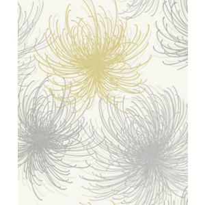 Gold Cosmo Grey & Yellow Floral Glitter Effect Embossed Wallpaper